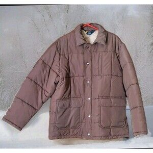 1979 Sears Outerwear Quilted Puffer Hood Jacket Mens XLT  BRN 2 Way Zip Vtg Coat